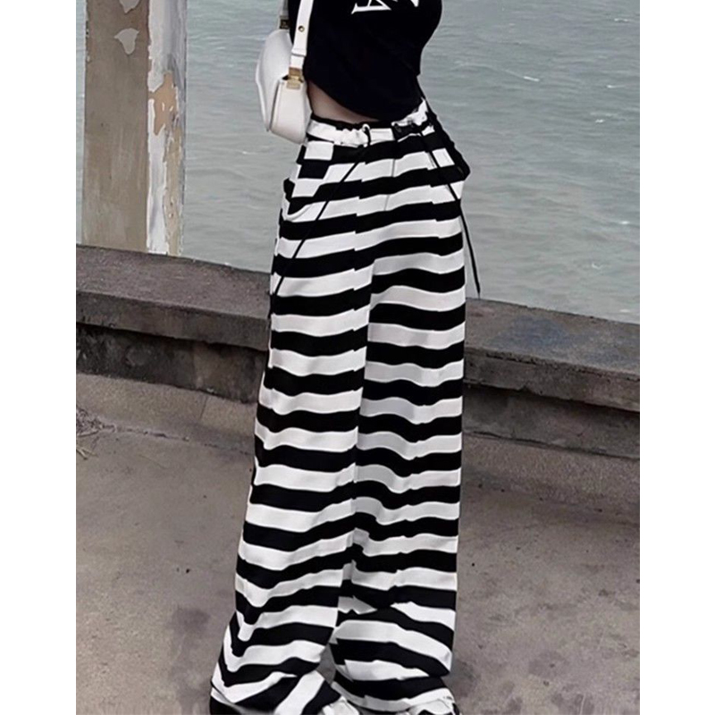 Pantalon à jambes larges pour femmes, vêtements d'été simples et décontractés, Streetwear Y2K, rayé, coréen, taille haute, ample, droit