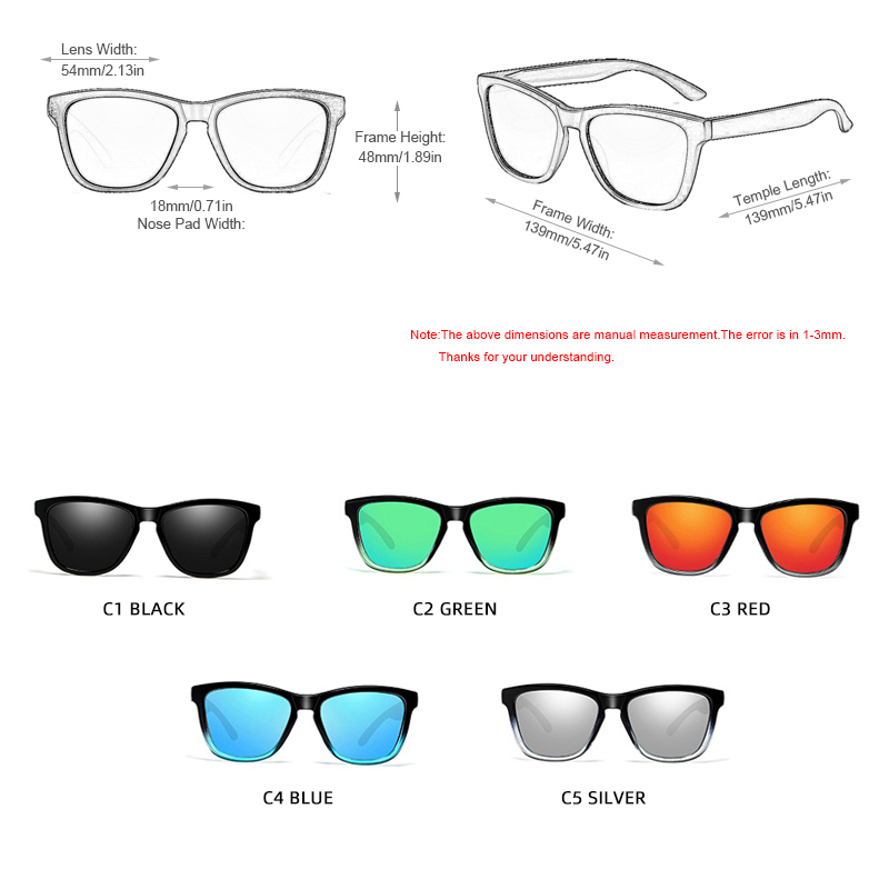 Lunettes de soleil polarisées carrées classiques pour hommes et femmes, miroir de mode bleu, lunettes de soleil de conduite, réduisent l'éblouissement, nuances d'extérieur UV400