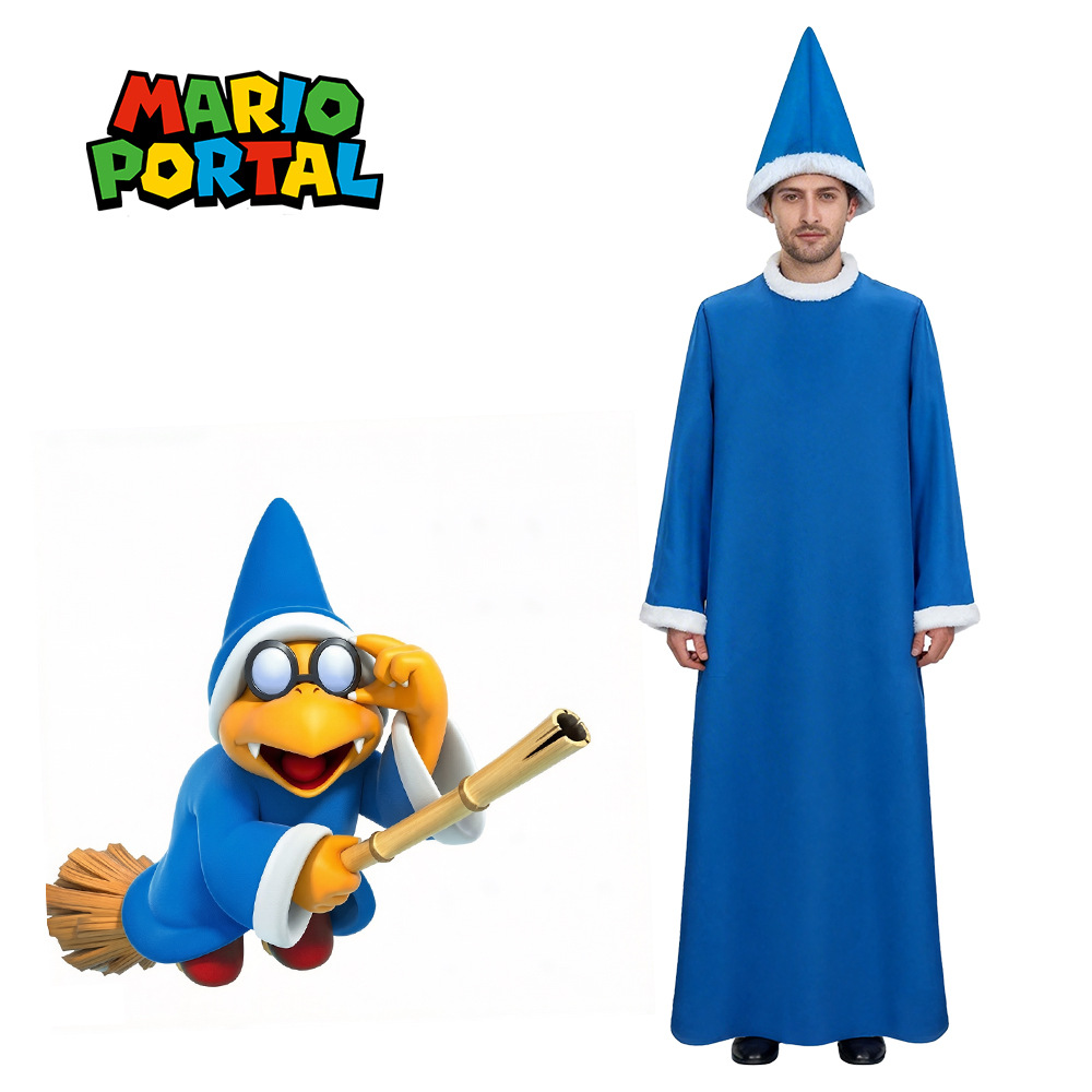 Costumes de cosplay Game Super Brothers Kamek Blue Robe, costumes de personnage d'anime, vêtements de performance pour Halloween, masque pour hommes adultes
