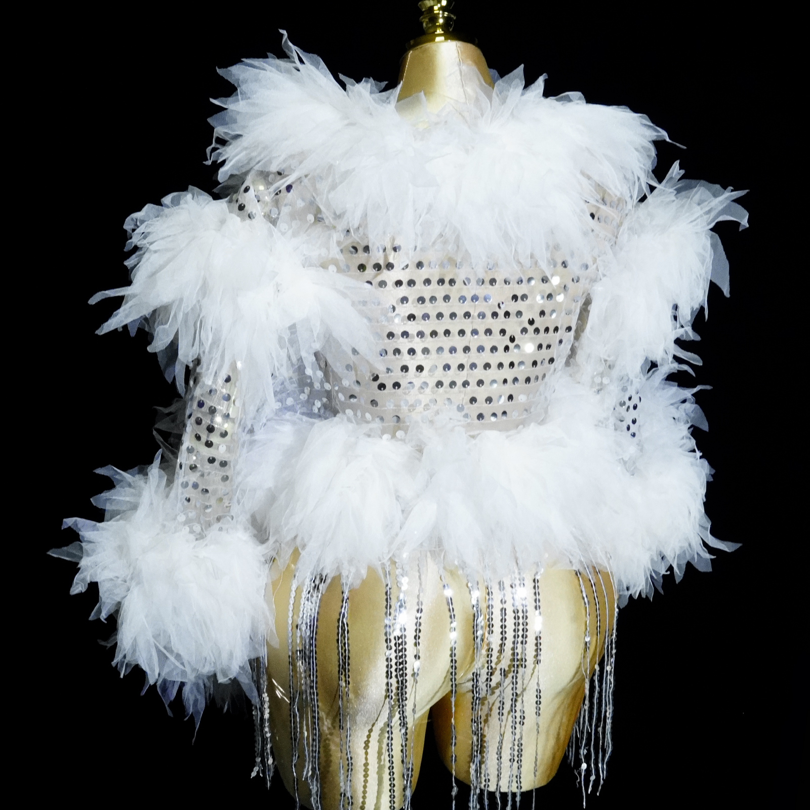 Manteau en dentelle blanche transparente à franges pour femme, élégant, pour bal de promo, tenue de scène pour chanteuse, soirée, anniversaire, boîte de nuit