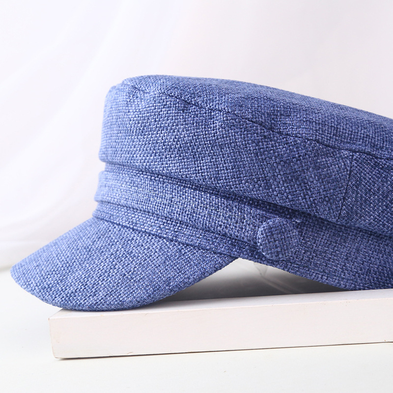 Chapeaux militaires en lin pour femmes et hommes, chapeaux de marin, casquette de capitaine à dessus plat, casquette de cadet de voyage, casquettes de la marine, été, automne