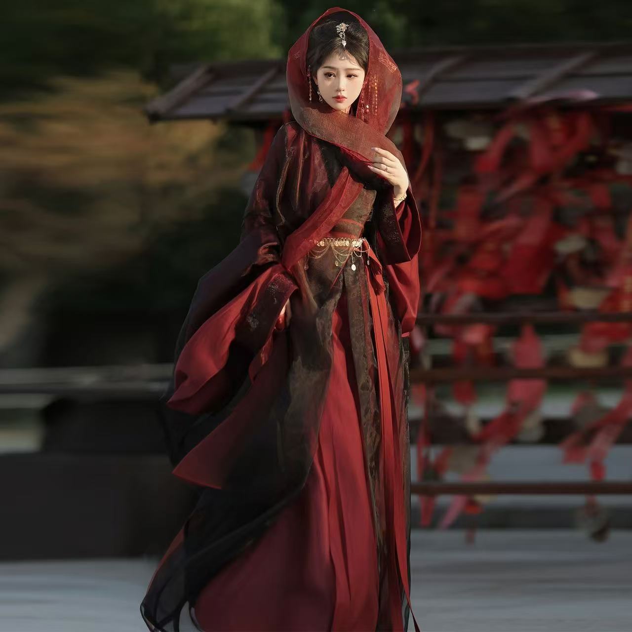 Robe longue traditionnelle Hanfu pour femmes, période de guerrier pré-ancienne, noire et rouge, classique, soldat Mulan, vêtements de Cosplay pour Halloween