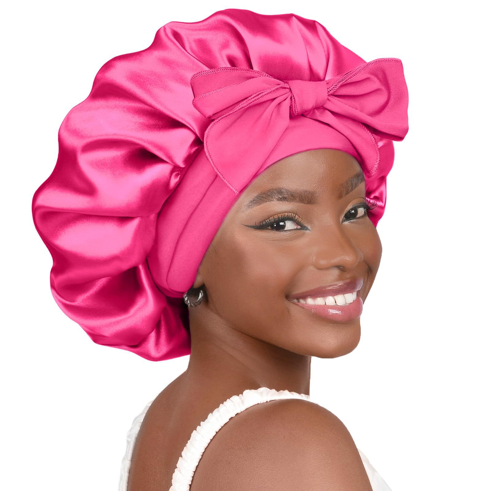Femmes Satin cravate Bonnet Spandex large bande extensible longue queue Satin Cheveux Nuit soie dormir nuit Bonnet Bonnets pour les femmes