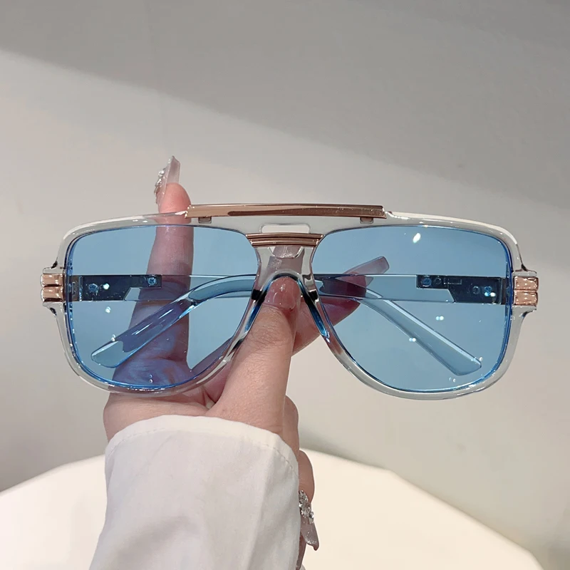 Nouvelles Lunettes de Soleil Pilote Vintage 2026 pour Hommes, Monture Double Pont Carrée Tendance, Lunettes de Soleil d'Extérieur pour Femmes, Design de Marque de Luxe