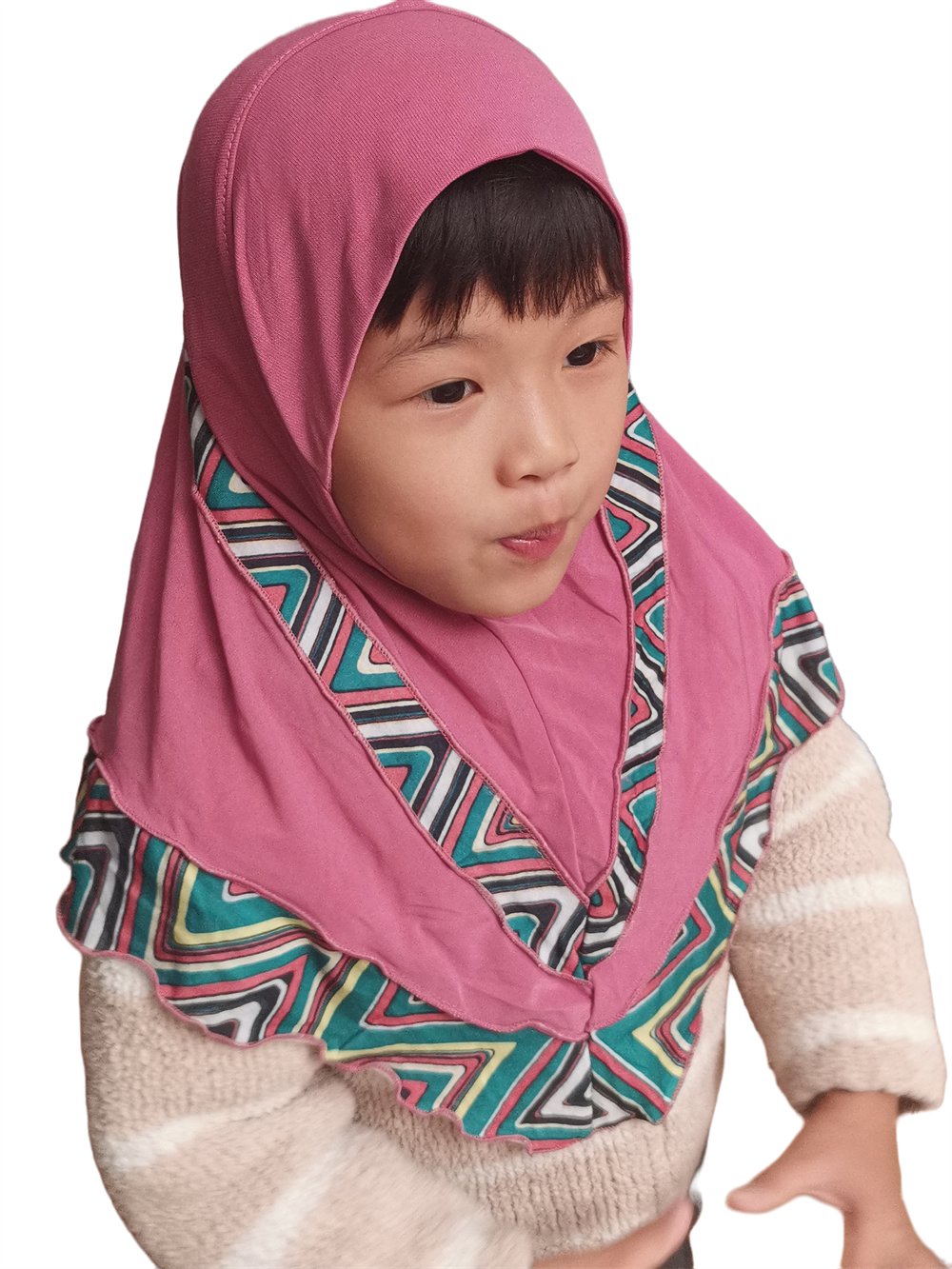 Magnifique Hijab arabe musulman pour filles Petite casquette islamique Bordure décorative Hijab aléatoire pour enfants de 1 à 5 ans