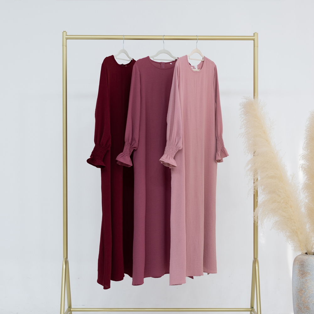 Abaya ample et élégante pour femmes musulmanes - Manches longues à poignets smockés, poches latérales. Robe modeste islamique pour le Ramadan, vêtements islamiques