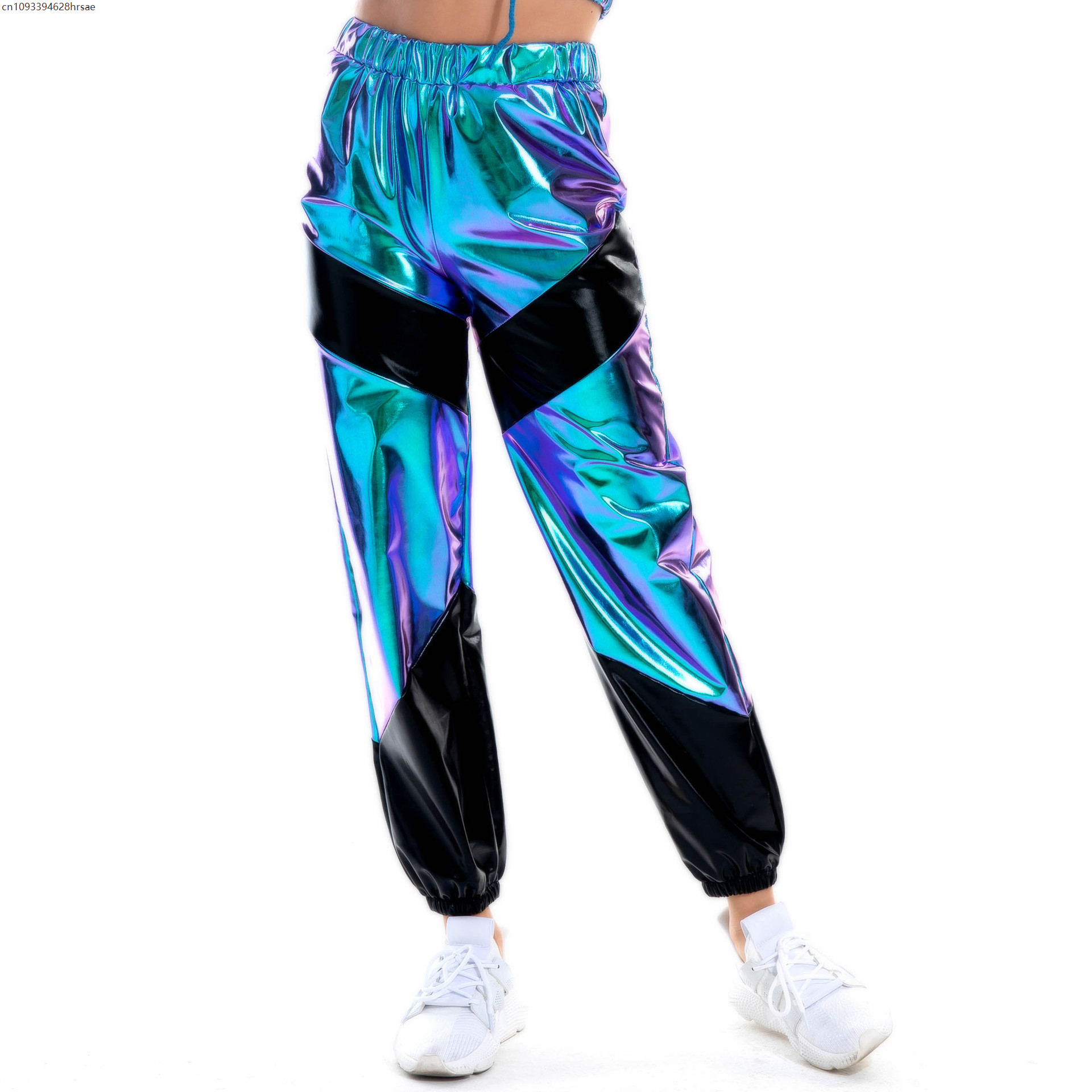 Tenue Rave pour femmes, haut court brillant, sweat à capuche métallique, pantalon Long décontracté, sweat-shirt d'entraînement, vêtements de club de danse Disco