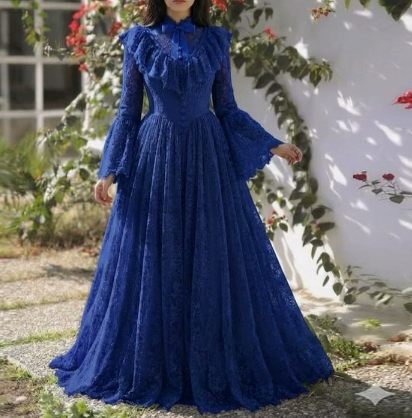 Robe longue élégante pour femme, nouvelle collection Printemps-Automne 2026, couleur unie, dentelle, volants, patchwork, taille cintrée, manches longues, style tempérament