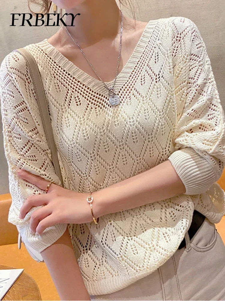 Pull femme mode col en v Crochet creux tricot pull automne mince ample chauve-souris chemise court paragraphe dames hauts pull coréen