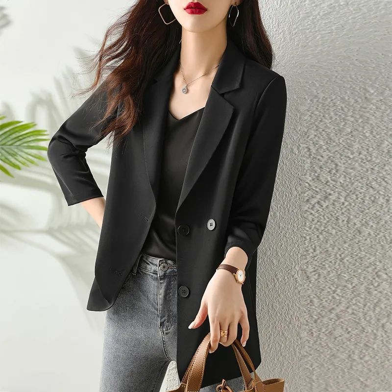Combinaison en mousseline de soie pour femme, blazer monochrome pour femme, extérieur, tendance, couture, style coréen, promotion, printemps, automne, 2025