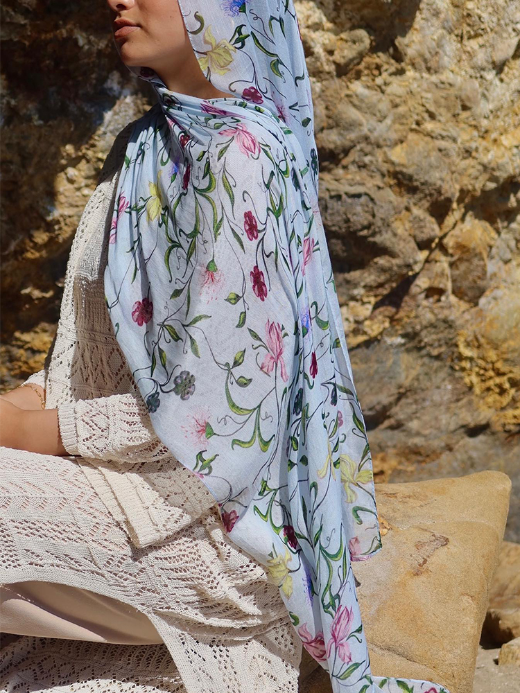 Ramadan Hijab pour femmes bohème imprimé fleuri châle aquarelle doux musulman Hijabs léger enveloppement écharpe foulard été plage