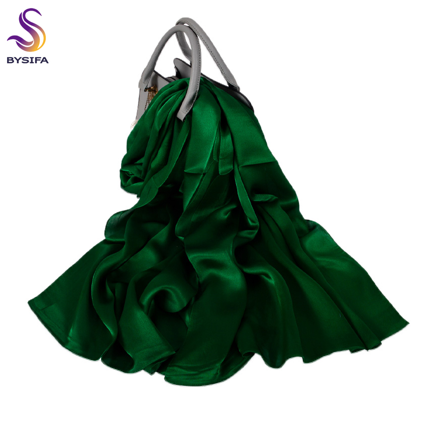 [BYSIFA] foulard en soie verte Pure châle femmes mode luxe Georgette soie longues foulards dames marque foulard Cape180 * 70 cm