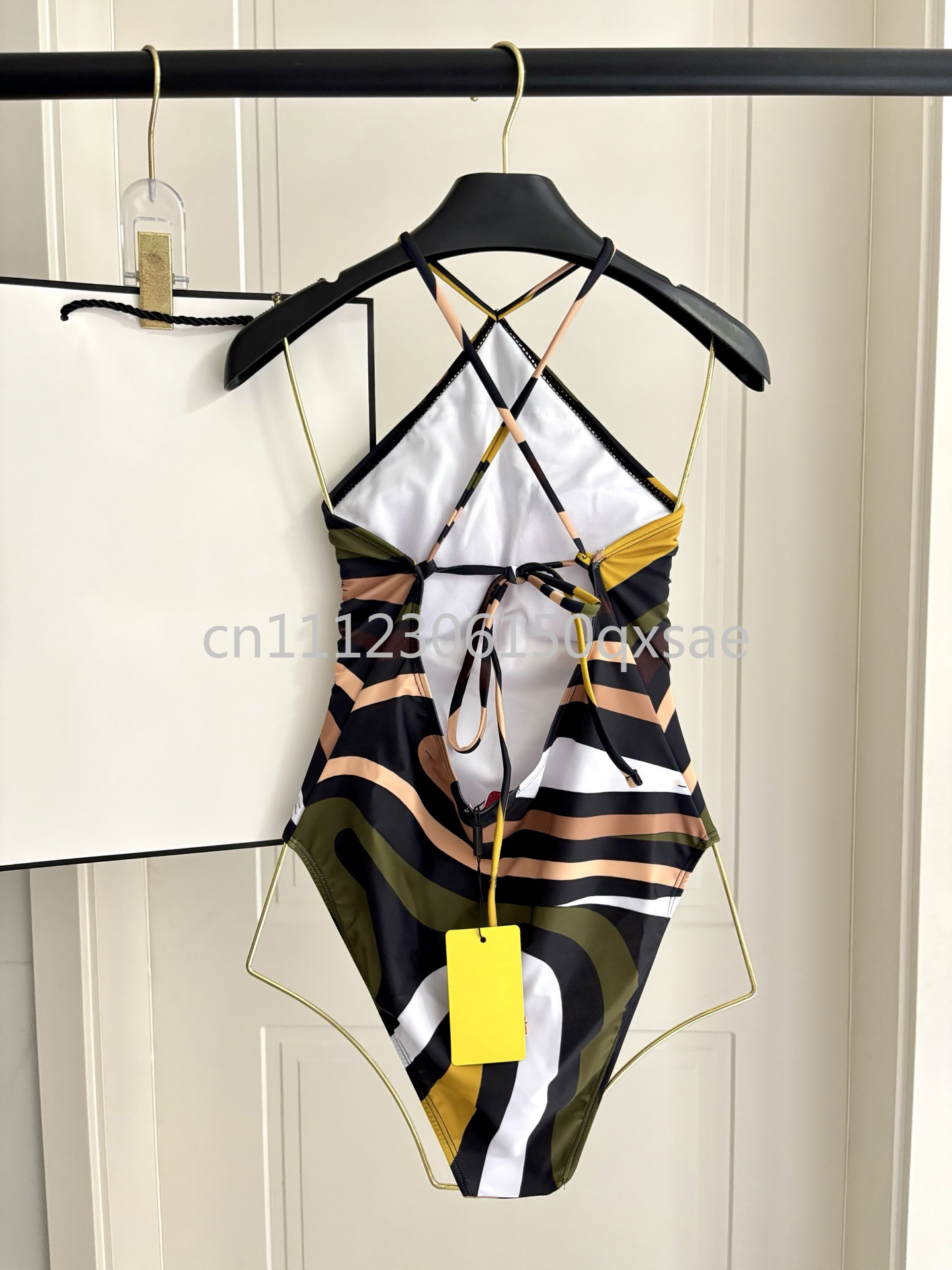 Maillots de bain pour femmes de luxe, marron, avec foulard et logo signature de créateur, style classique, avec ruban