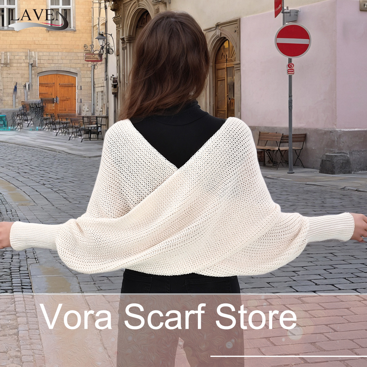 Écharpe châle tricotée épaisse avec manches, tricot doux et chaud, Cardigan, cape, épaule, protection du cou, Pashmina