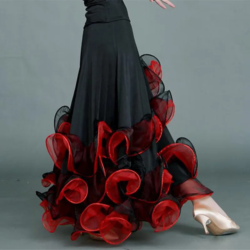 Jupes de danse de salon à bords rotatifs pour femmes, jupe espagnole, robe de valse, vêtements de danse, jupe flamenco, jupe de fête