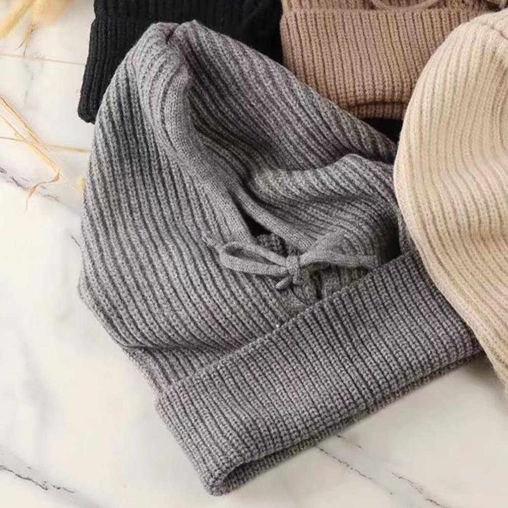 Casquettes à capuche tricotées pour hommes et femmes, cagoule d'hiver, chapeaux chauds unisexes, col de cou, cordon de serrage, Bonnet de Ski, chapeaux froids