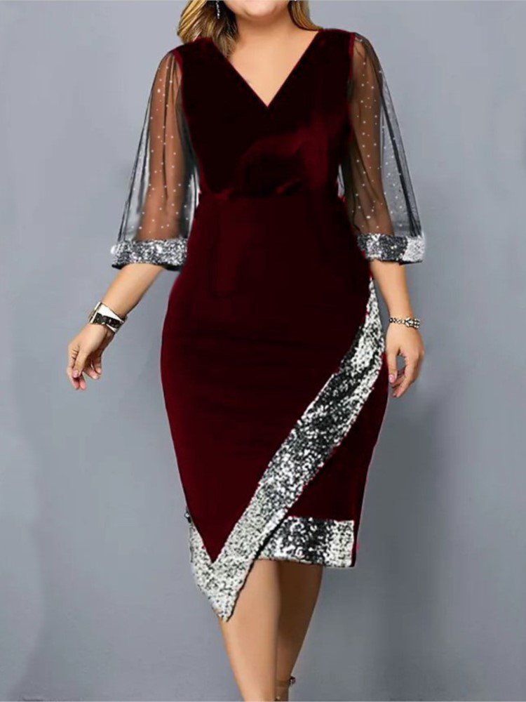 Robe en velours doré pour femmes, vêtements de printemps et d'été, nouvelle mode, paillettes irrégulières, maille transparente, manches cinq quarts