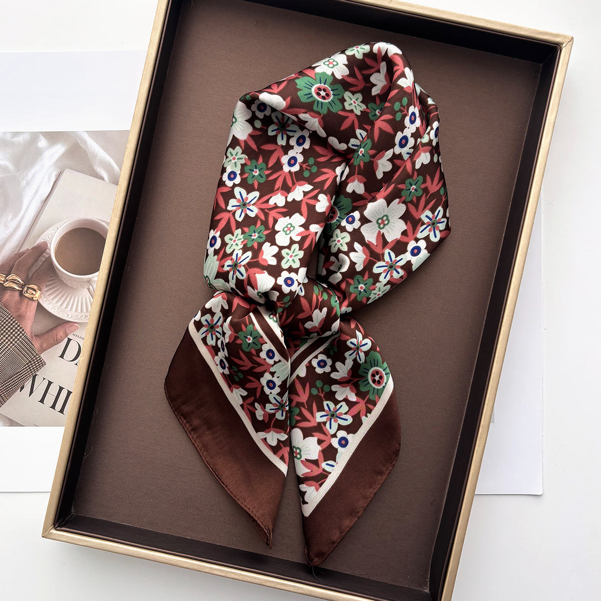 Élégant Foulard Floral pour Femme en Soie Imitation, Écharpes de Cou, Bandanas, Hijabs, Bandeaux, Châles Carrés et Étoles