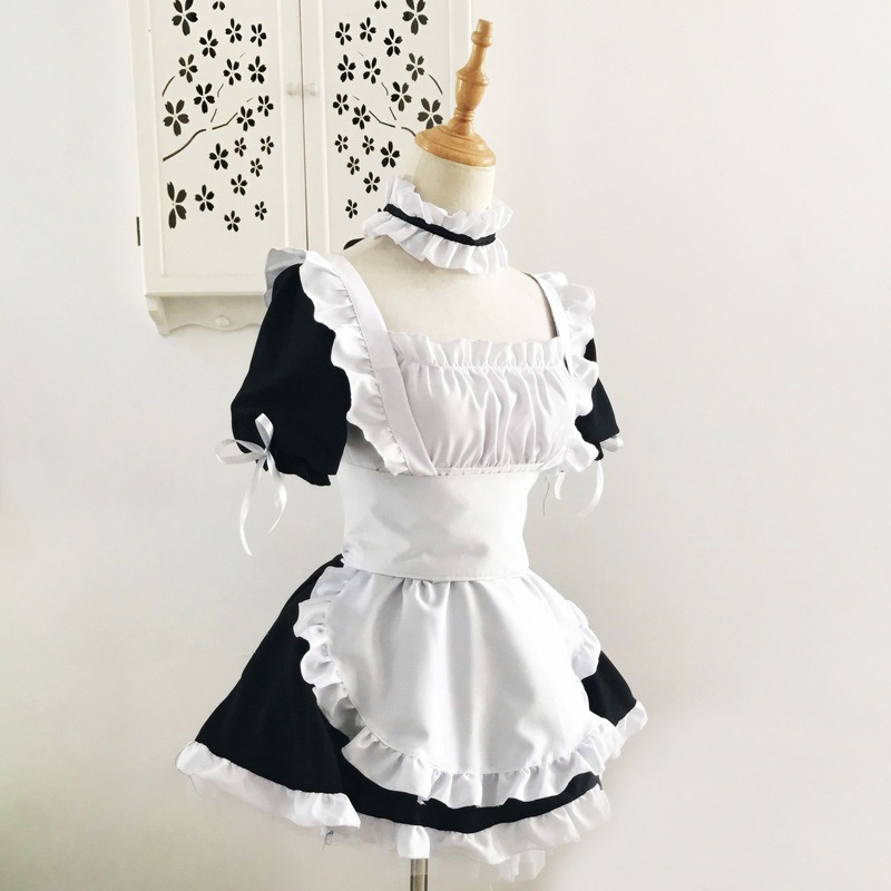 Costume de cosplay de demoiselle d'honneur japonaise mignon, style Lolita, uniforme noir et blanc, ensemble complet, dentelle gothique, pour fête, Halloween, scène