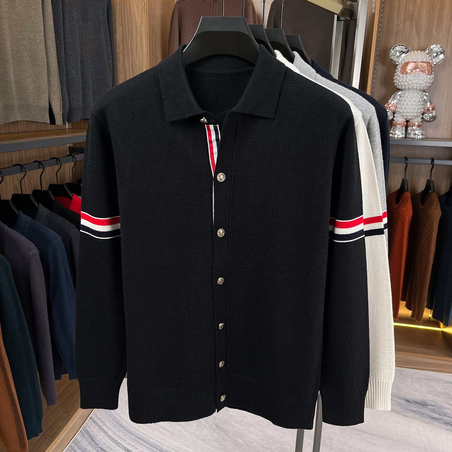 Marque de mode luxe manteau tricoté hommes printemps automne nouveau classique collage couleur rayures Design coréen couple Casual chaud revers pull veste