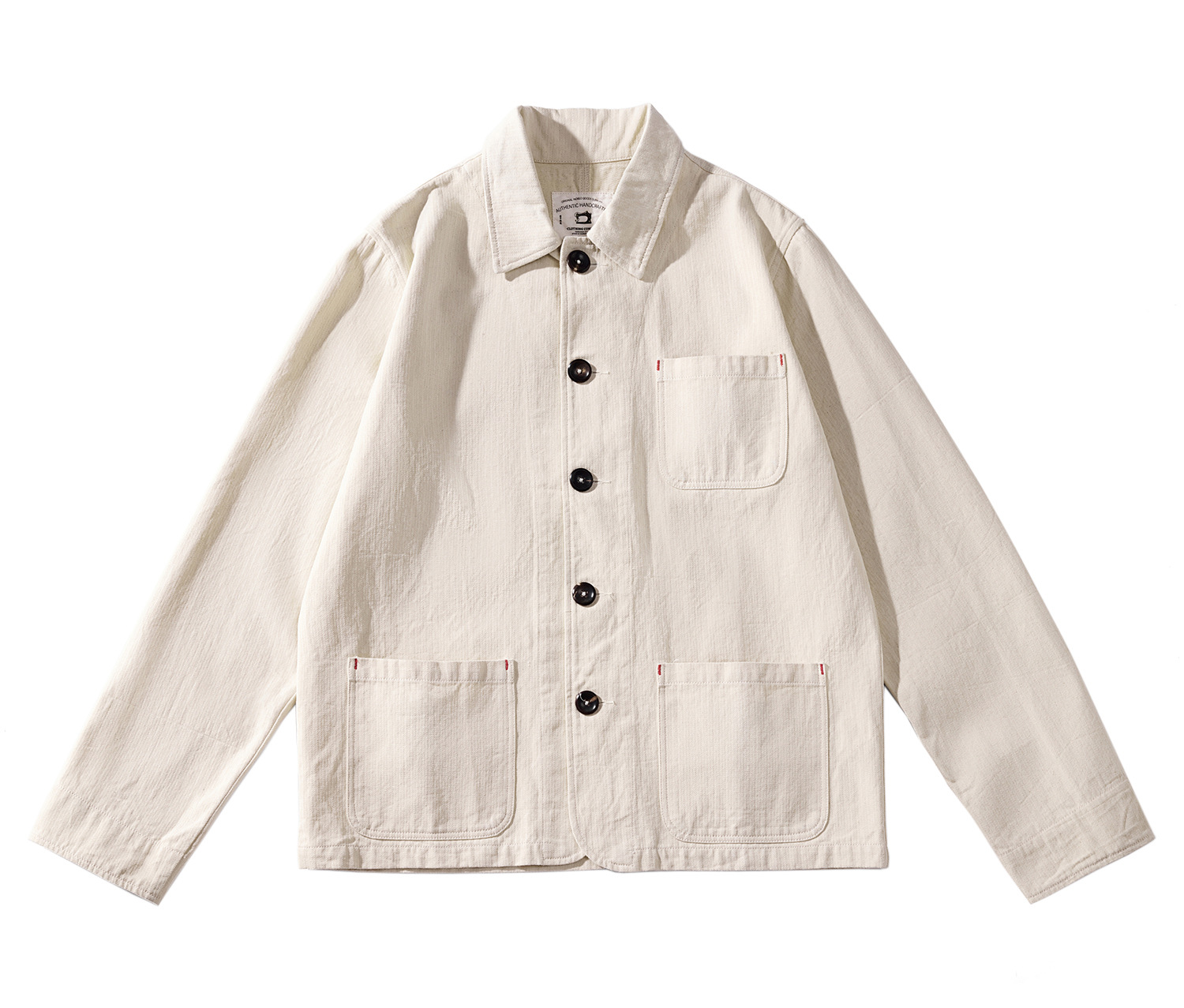 Amekaji-Veste de travail vintage à col carré pour homme, tissu gris, 100% coton lavé, vêtements à chevrons, automne français, américain, 300gsm