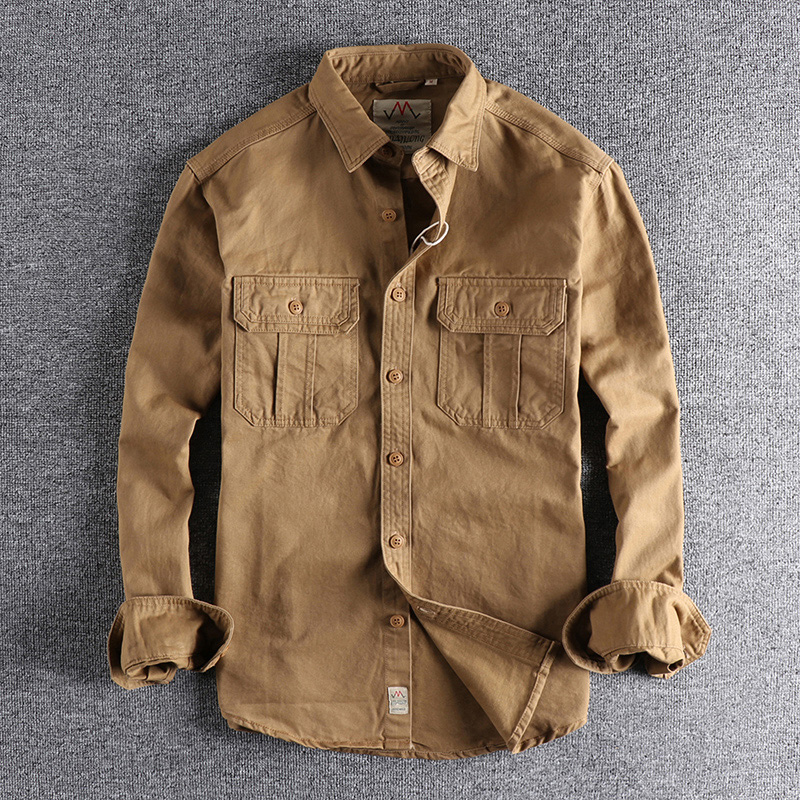 Chemise à manches longues pour hommes, uniforme de style n, lavage à la mode, double poches, veste décontractée pour jeunes, manteau fin