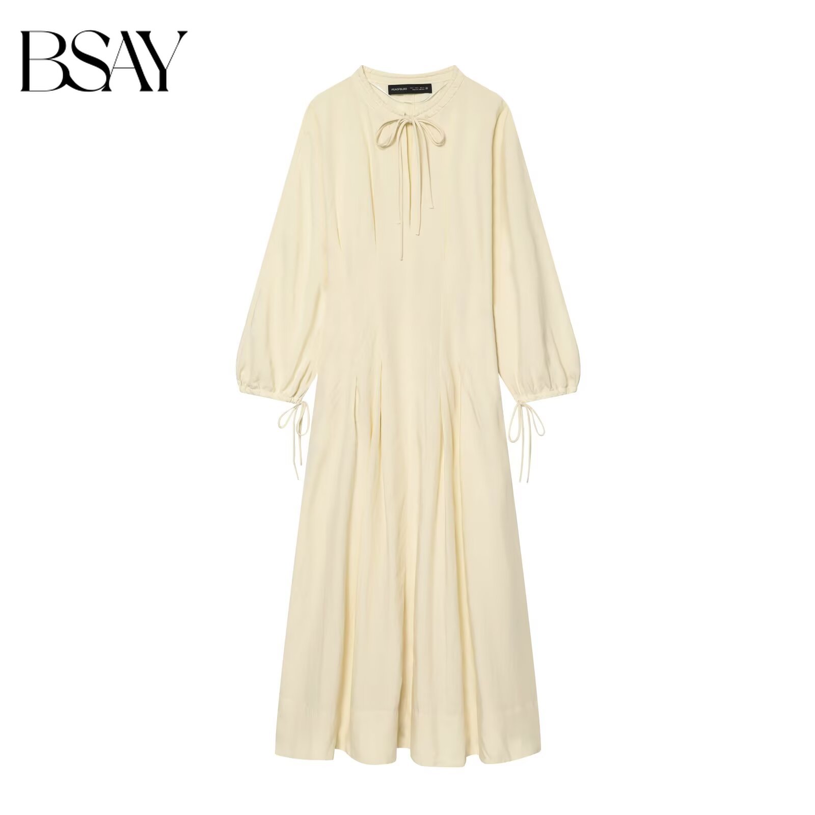 Robe plissée beige élégante à manches longues et col rond pour femme, coupe ajustée, style bohème, jupe trapèze, idéale pour les fêtes, la plage et les vacances d'été