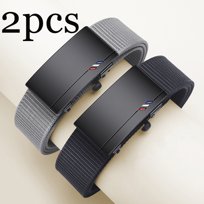 Ceinture en toile tissée pour hommes, 2 pièces, boucle automatique, ceinture décontractée, douce et polyvalente, accessoires de ceinture en jean