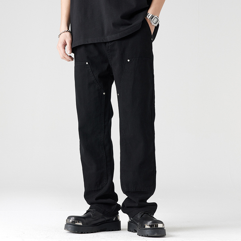 Américain nouvelle mode hommes couleur unie décontracté à la mode ample droite épissé haute rue pantalon mâle Streetwear pantalon vêtements