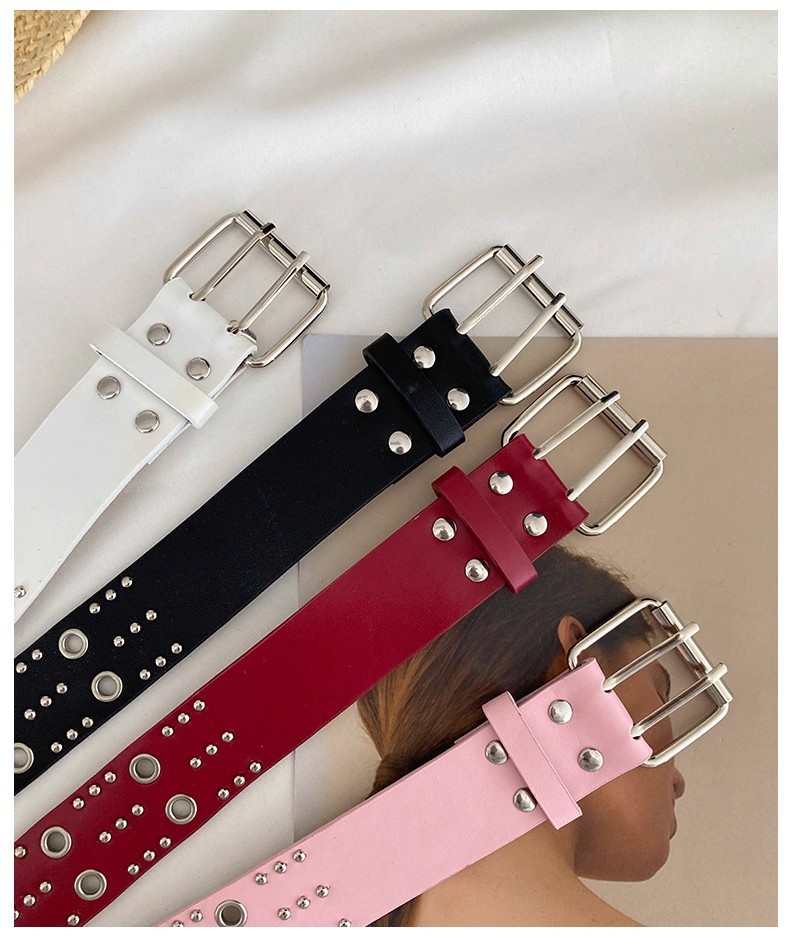 Ceinture punk à double boucle, style heavy metal, ceinture décorative coréenne pour jeans