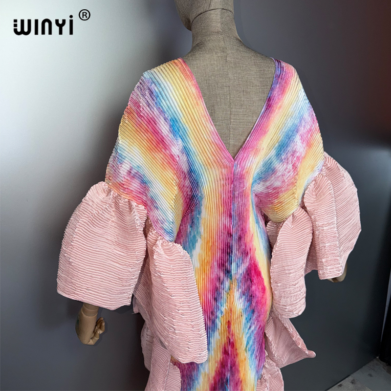Robe Kaftan Maxi Bohème WINYI Style Moyen-Orient Élégante Plissée Cache-maillot de Plage Élastique Luxe Soirée Fête Dubaï Abaya