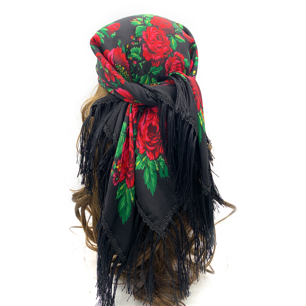 Écharpe carrée russe femmes luxe imprimé fleuri frangé Bandana foulards paréo dame bandeau foulards Babushka bandeau
