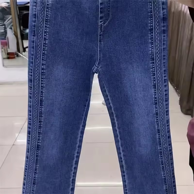 Mode femmes jean 2025 nouveau printemps automne coréen sauvage taille élastique pantalon en Denim droit femme pantalon femme