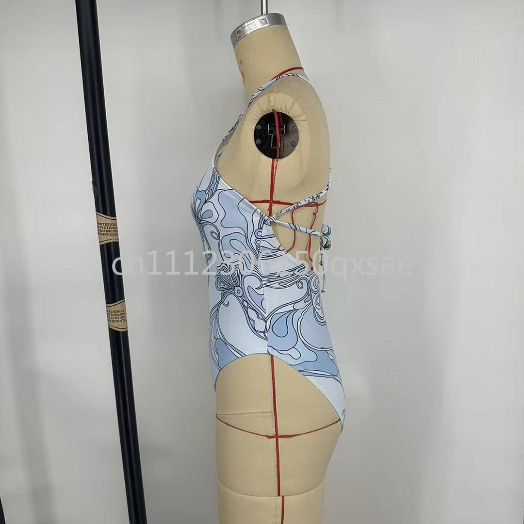 Ensemble de maillots de bain et de bikinis de luxe pour femmes, design classique, bleu, avec foulard bandeau et logo signature de créateur