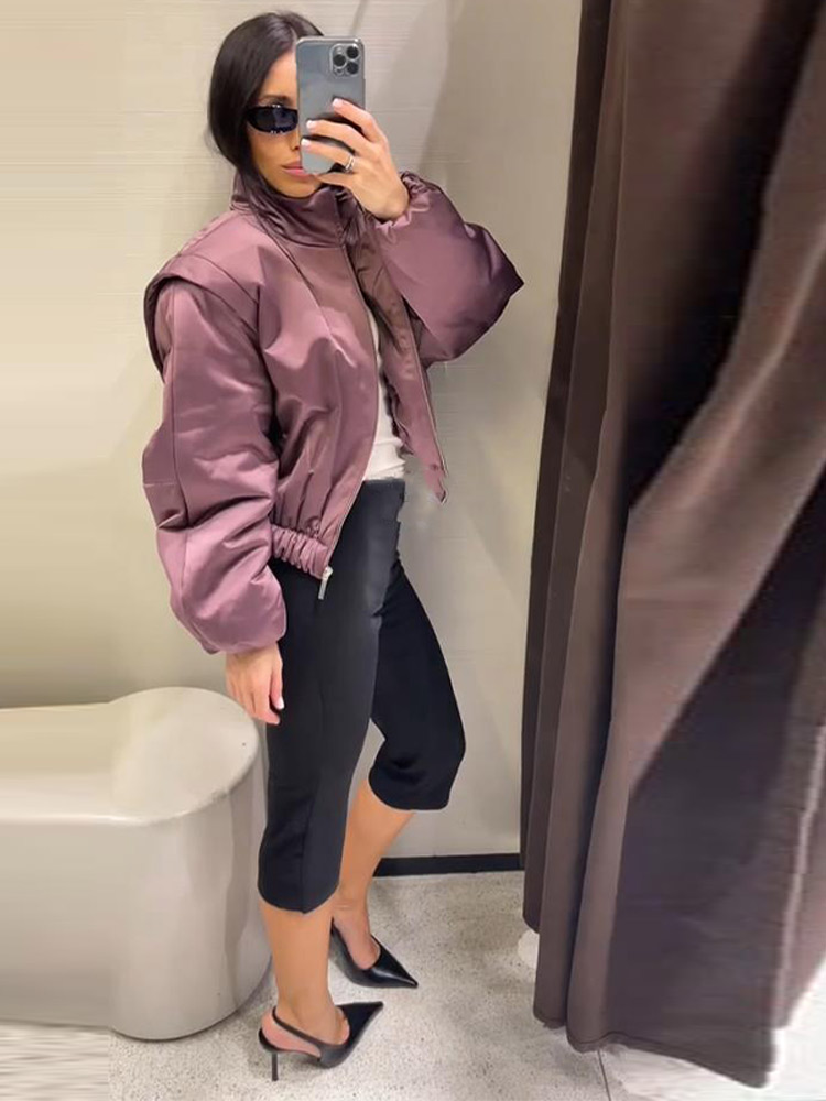 Nouvelle Veste Chic Oversize pour Femme avec Fermeture Éclair, Col Montant Uni, Ourlet Élastique – Idéale pour le Printemps et le Style Urbain