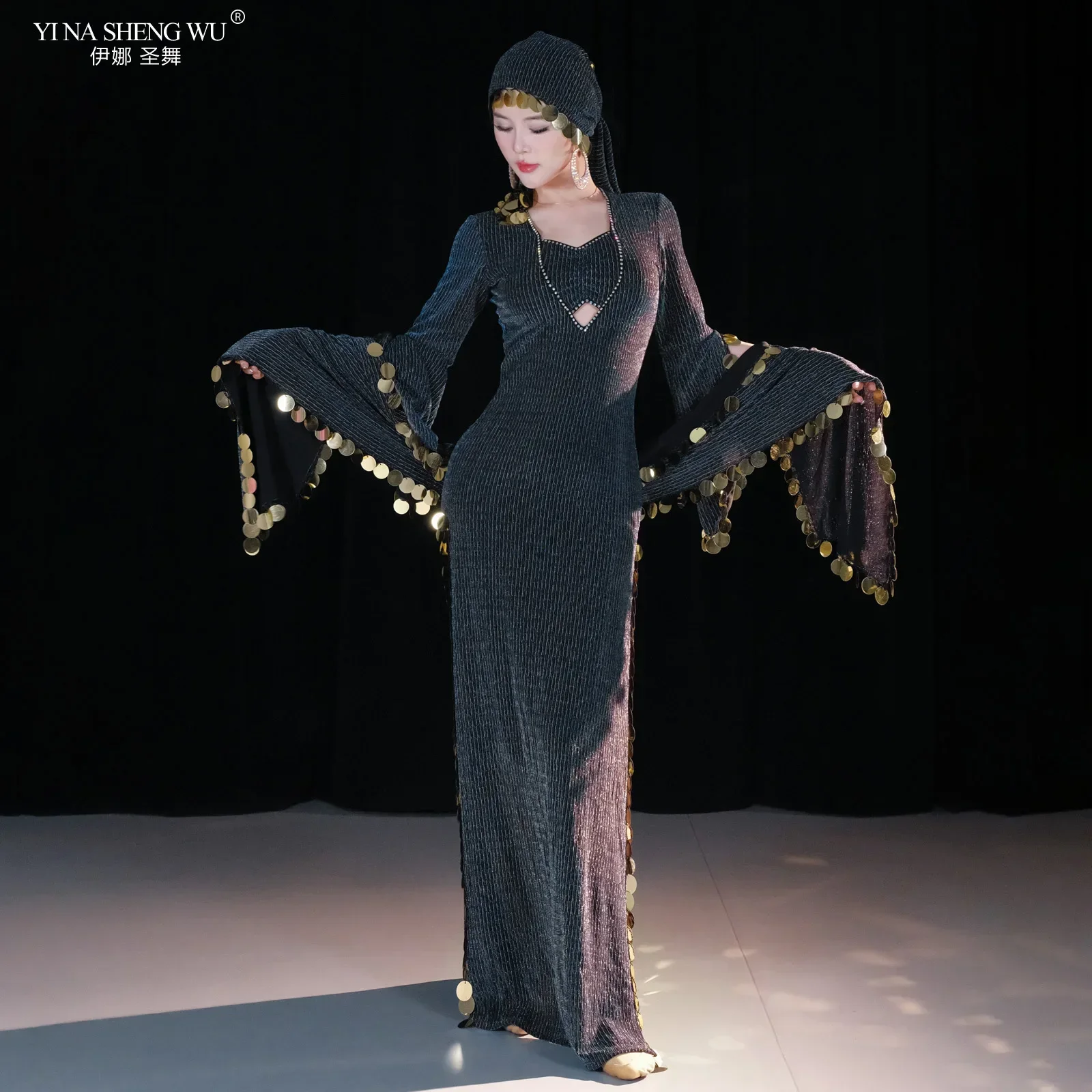 Robe de danse du ventre pour femmes, robe folklorique shaabi baladi, robes d'entraînement, écharpe de hanche à paillettes, performance orientale, robes de compétition saidi