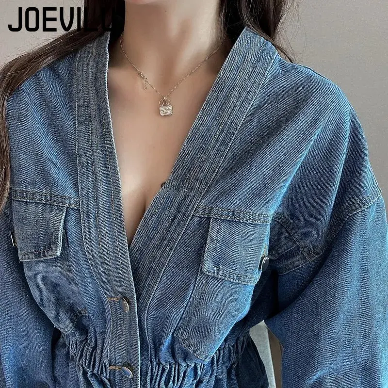 Veste en Jean Plissée à Col en V pour Femme, Manteau Slim, Mode Coréenne, Chemise Irrégulière Personnalisée, Denim Décontracté, Automne