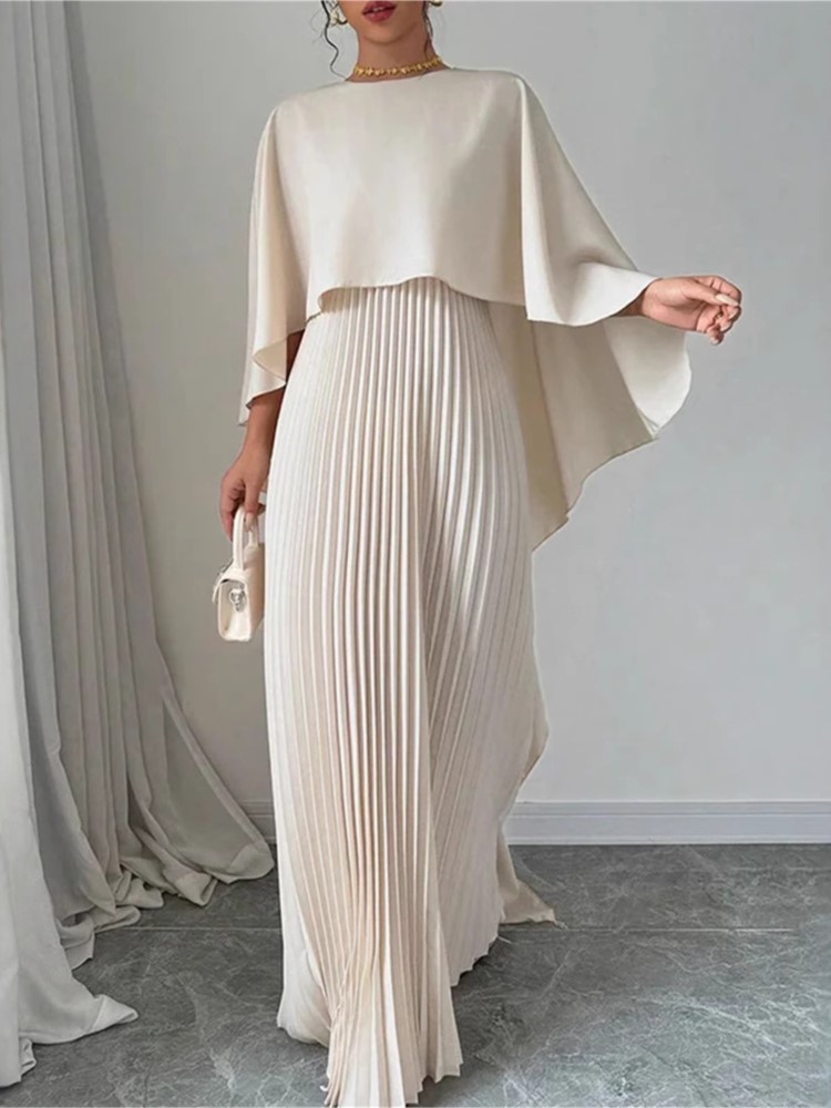 Robe longue à manches chauve-souris pour femmes, ample, bouclée, irrégulière, élégante, manches de sept pouces, nouvelle collection printemps été 2025