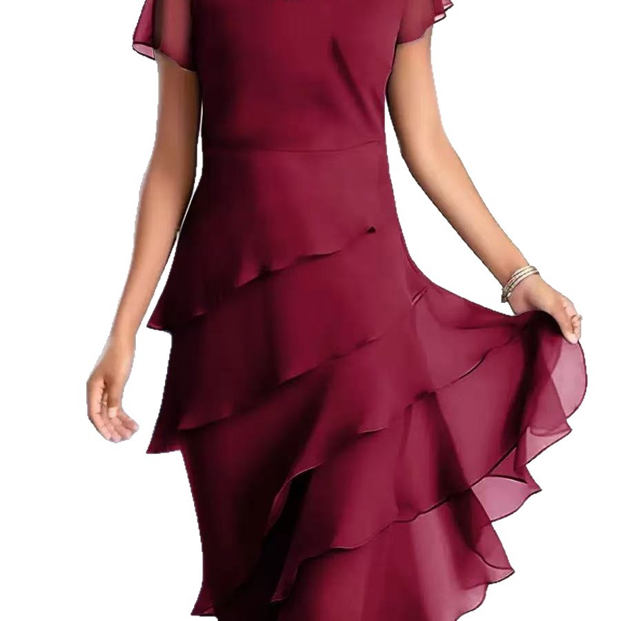 Robes pour femmes 2026 – Robe longue de banquet en mousseline unie à volants superposés, vêtements féminins, vestidos