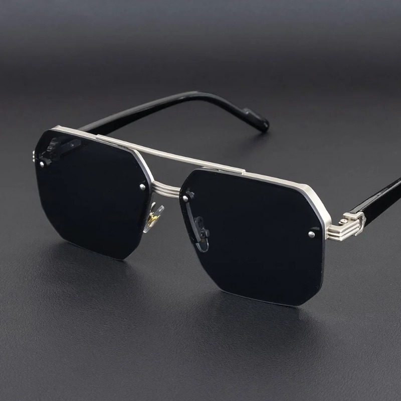 Lunettes de soleil métalliques pour hommes, monture carrée demi-cerclée, décontractées, tendance, style rétro, pour sports de plein air