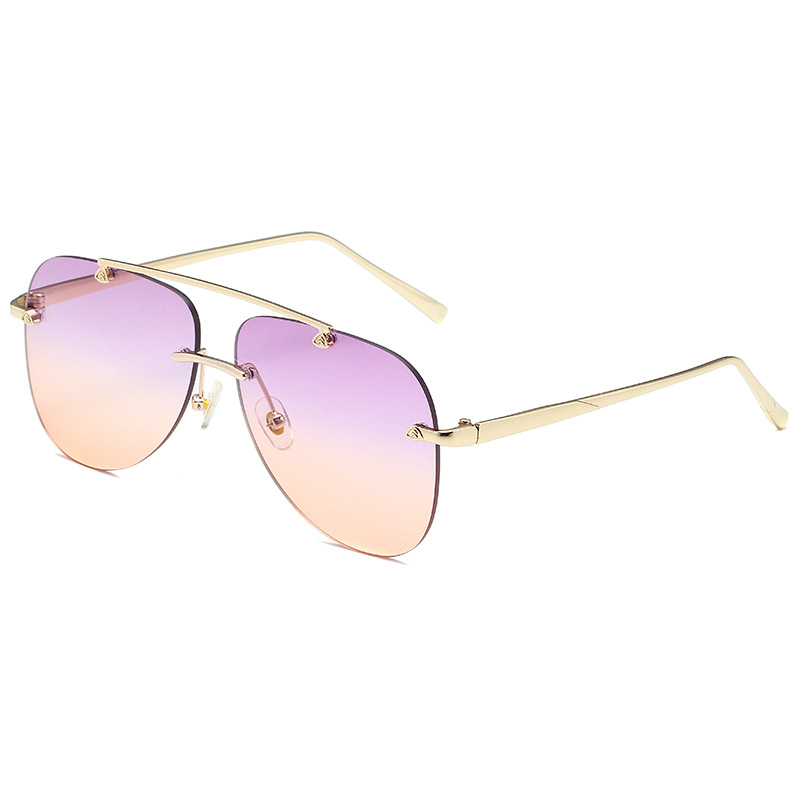 Lunettes de soleil ovales en alliage sans monture pour hommes et femmes, lunettes de soleil dégradées vintage, pilote d'aviation, nuances en métal, noir, marron, marque