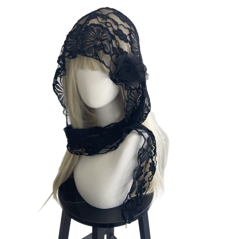 Écharpe en dentelle florale rétro française, jacquard floral, bandana bohème, foulard fin d'été pour femme, accessoire de photographie