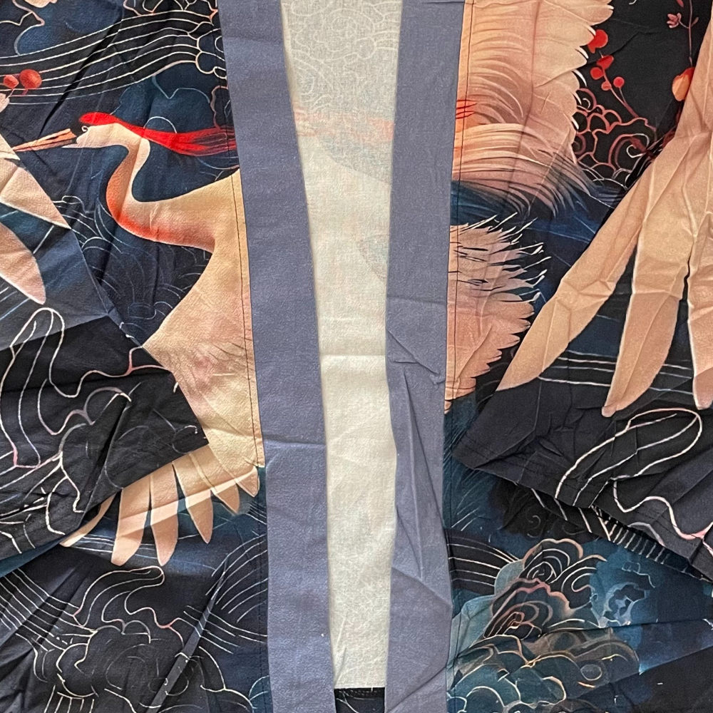 Cardigan Kimono Artistique Ukiyo-e, Imprimé Vague et Grue Japonais, Robe Légère, Cache-maillot de Plage Bohème Chic, Veste Ouverte en Coton