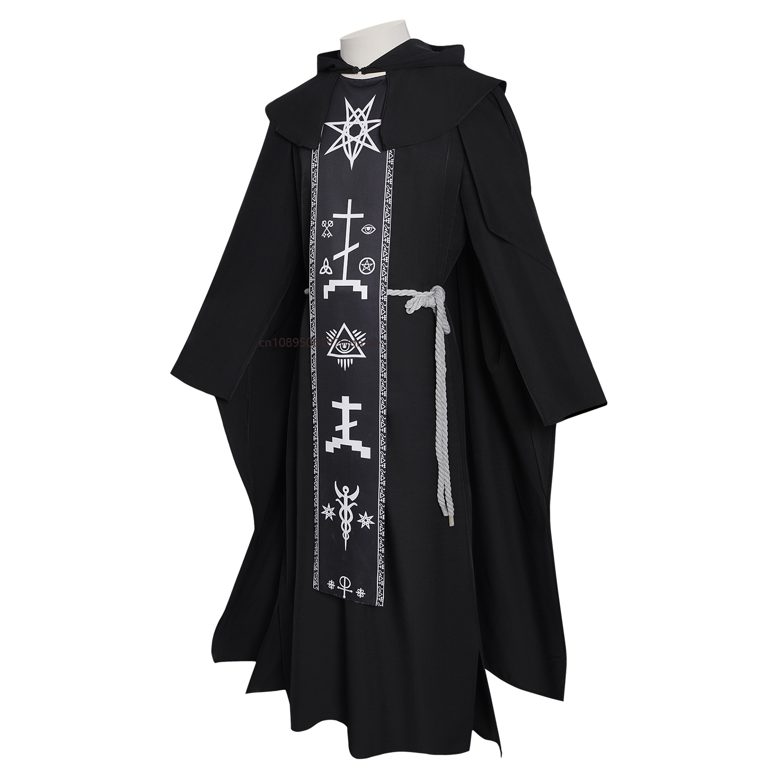 Costume de Prêtre pour Hommes Adultes, Robe de Clergé Noire, Costume de Scène Médiéval, Manches Longues, Col Debout, Uniformes de Pasteur d'Église
