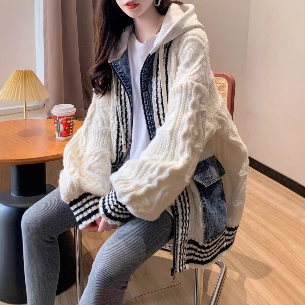 Cardigan à capuche pour femme, manteaux tricotés, fermeture éclair, manches longues, pulls Y2k, Streetwear élégant, tricot décontracté, ouvert, automne hiver