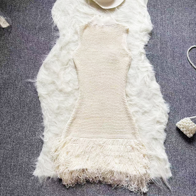 Robe Courte Tricotée à Paillettes pour Femme, Sans Manches, Col Montant, Élastique, Moulante, Style Plage et Streetwear, Mini-Robe Moulante