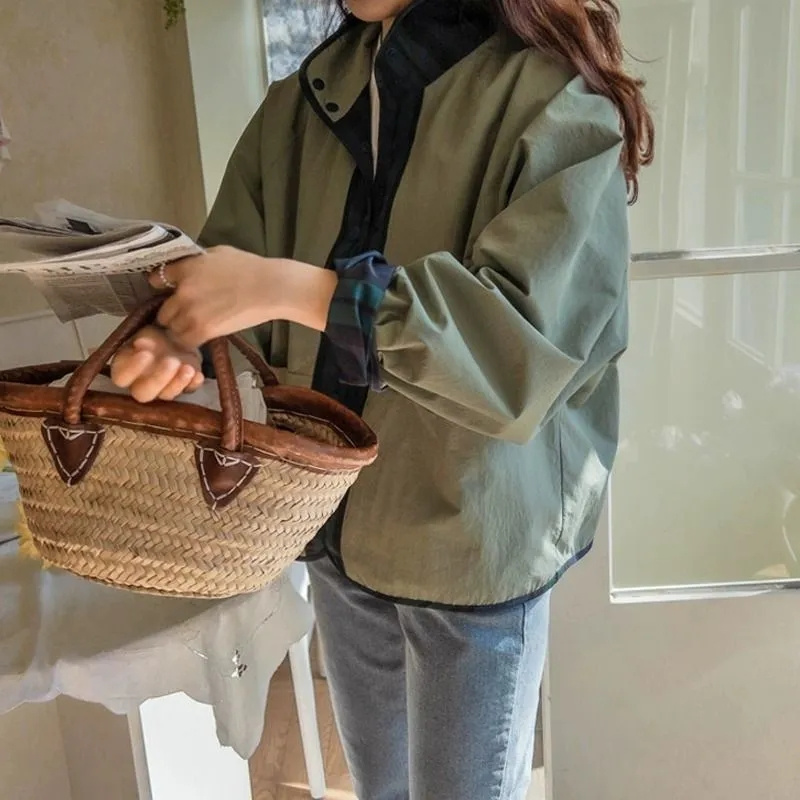 Veste femme nouvelle mode Double face porter Joker veste à carreaux femme printemps et automne nouvelle veste ample Trench court
