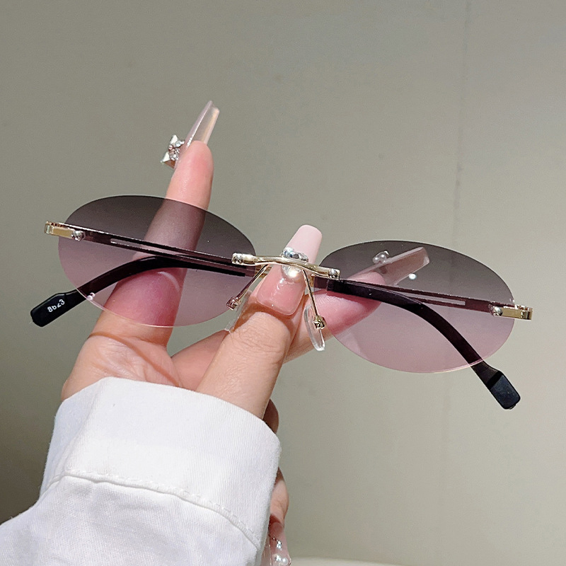 Lunettes de soleil ovales sans monture pour hommes, dégradées, tendance, pour femmes, nouveau design vintage, décontractées
