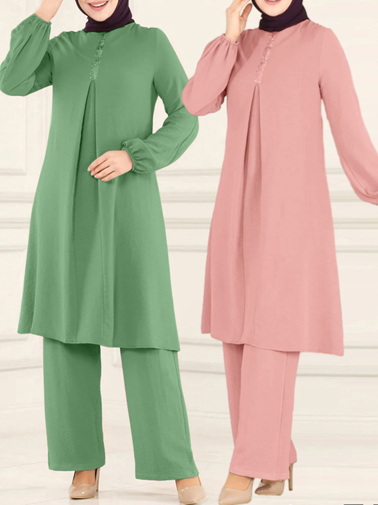 Robe musulmane décontractée pour femmes, ensemble 2 pièces, chemise à manches longues, pantalon à jambes larges, robes arabes saoudiennes de dubaï, automne 2023