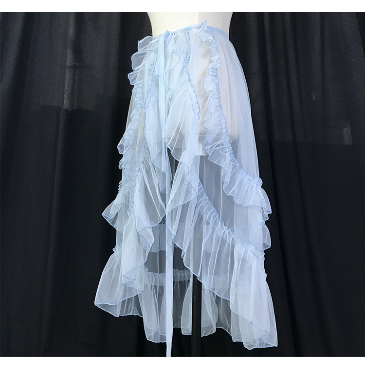 Jupe Gothique Lolita en Dentelle Transparente pour Femme, Rideau en Maille à Volants, Tablier de Princesse Japonaise Kawaii Mignonne, Jupes Dégradées